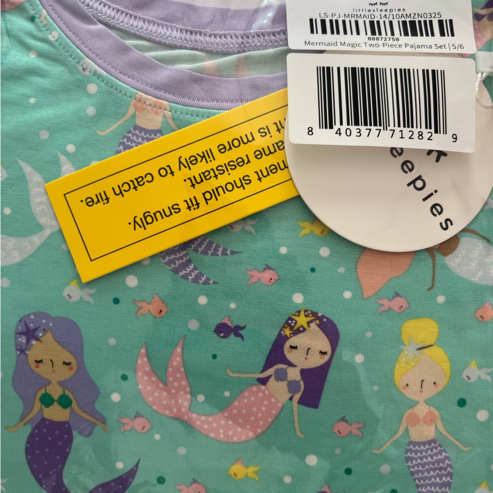Little Sleepies Mermaid two piece pajamas size 5/6 NWT